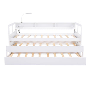 Daybed With 2 Trundles, 3 Storage Cubbies, Built In USB Charging Light