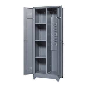 Heavy Duty Storage Cabinet With Locking Doors, Hanging Rod & Shelves, Broom Closet - Gray