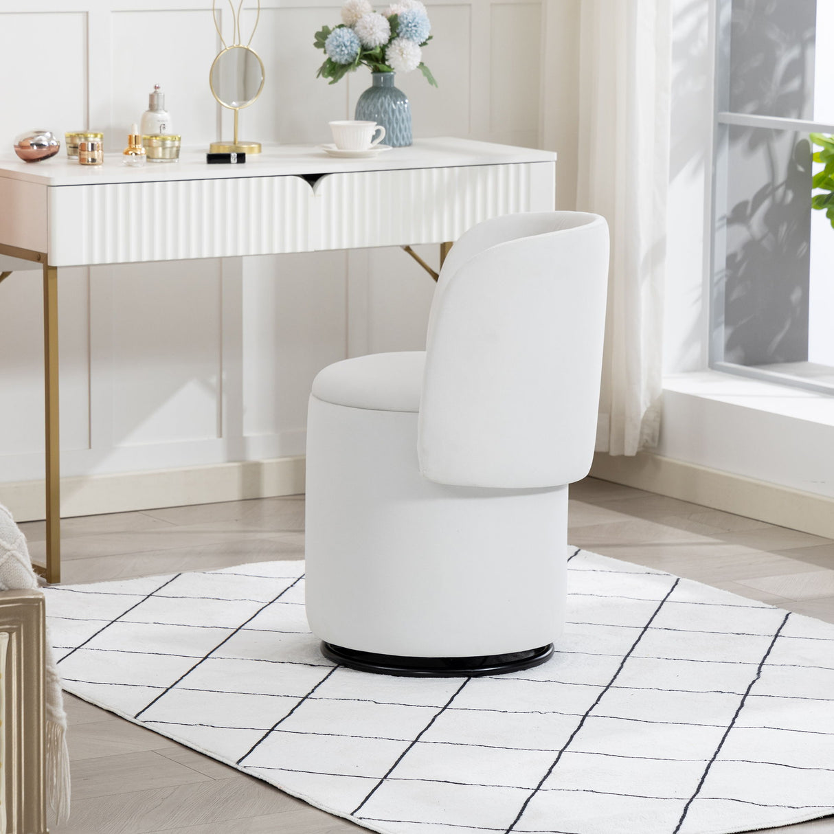 Barrel Chair With Built In Storage, 360° Swivel - Beige