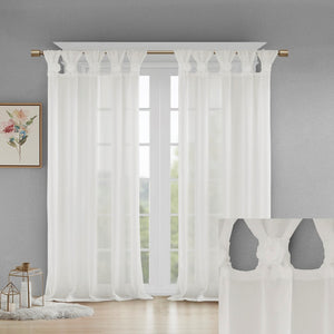 Floral Embroidered Cuff Tab Top Solid Curtain Panel