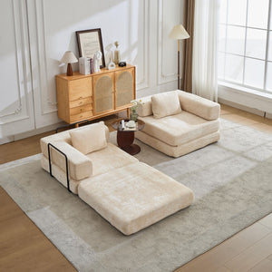 Convertible Floor Sofa Bed With Pillow Back Support Armrest