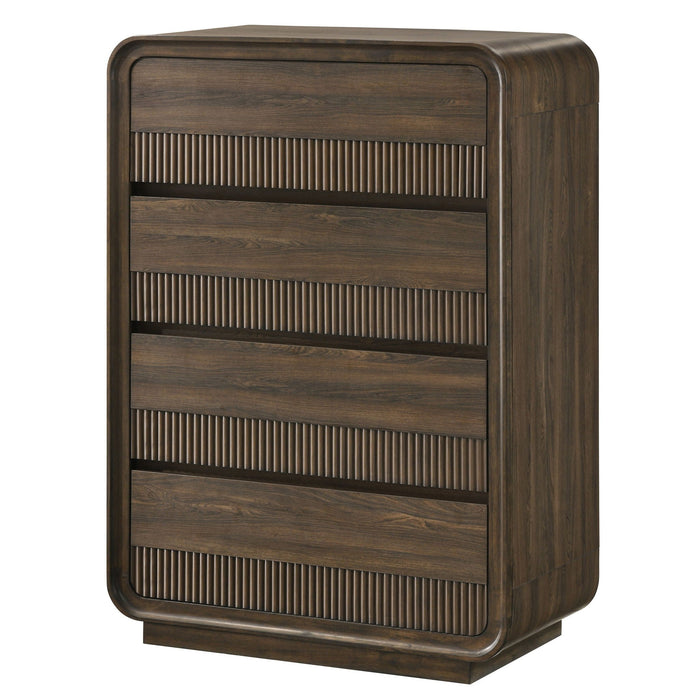 Mid-Century Modern Wood Accent Chest with Rounded Edges - Brown