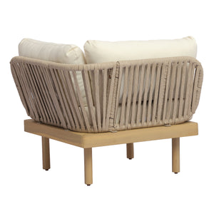 Acacia Wood Outdoor Corner Chair with Rope Back & Weather-Resistant Cushion