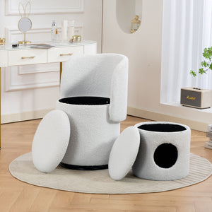 Barrel Chair & Built In Storage, 360° Swivel - Beige
