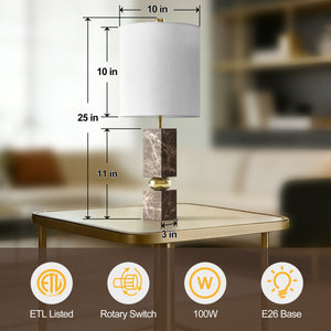 Modern Marble Table Lamp, 25-Inch, Pre-Assembled, Brown