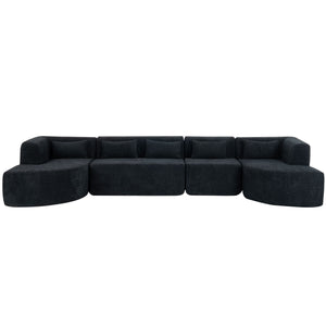 Upholstered Sofa Free Combined Sofa Couch With 2 Chaise Lounge And Five Back Pillows For Living Room