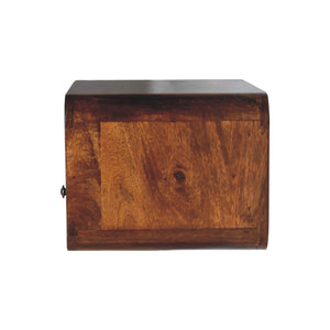 Large Floating Bedside, Curve Open Upper Slot, 1 Drawer, Chestnut