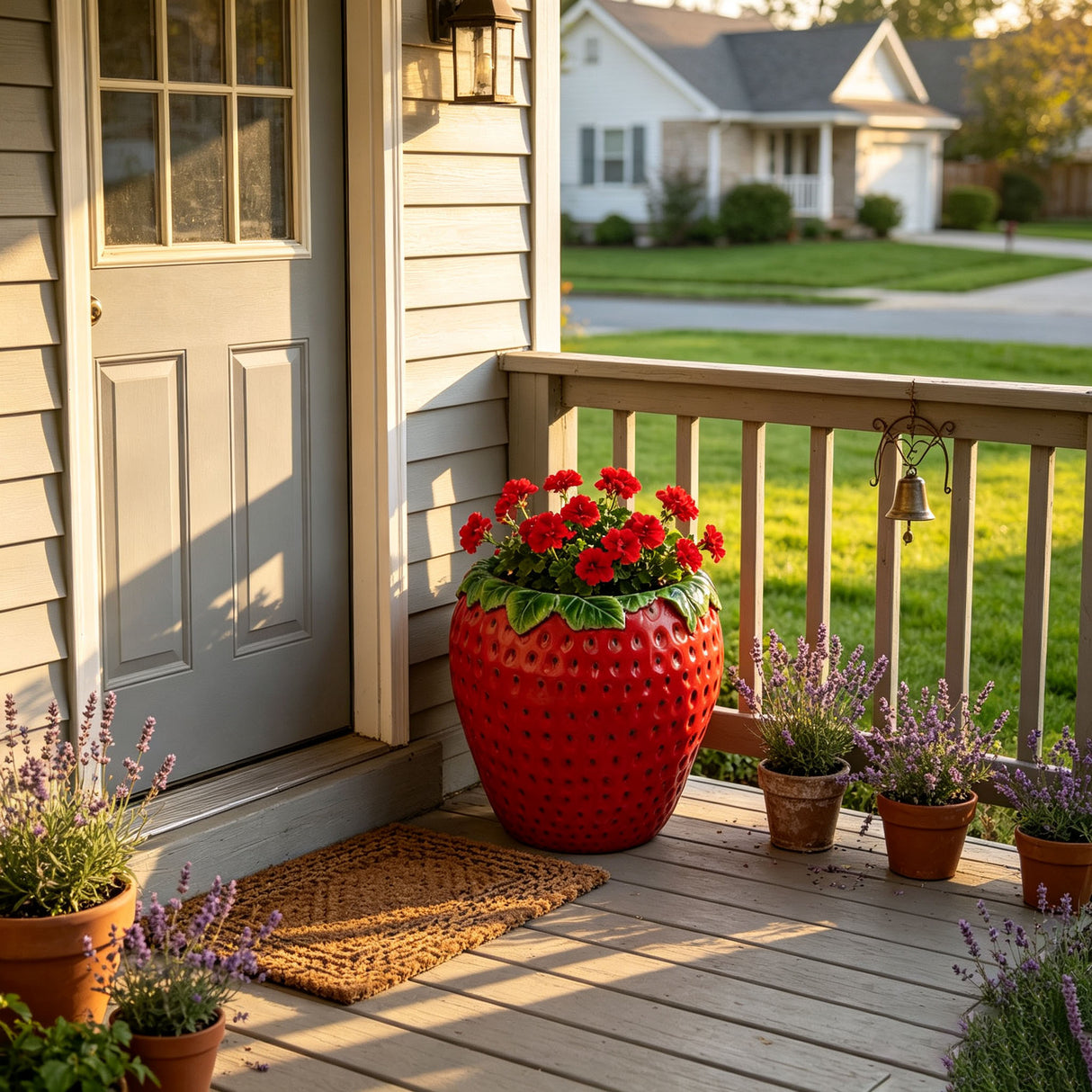 15'' tall Strawberry Shaped Planter Pot, Cute Fruit Decorative Flower Vase, Weather Resistant Outdoor Garden Planter for Patio Porch Yard Lawn Entryway Home Tabletop Decor