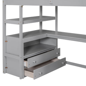 Loft Bed With Desk, Shelves, 2 Drawers, Storage Staircase
