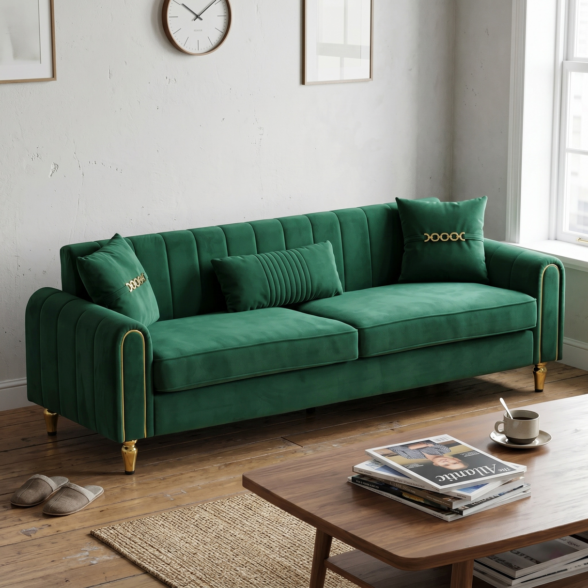 Contemporary Upholstered Sofa Couch - 87.4 Inches
