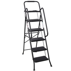 G&H 5 Step Folding Ladder with Wide Anti-Slip Pedal and Handrail