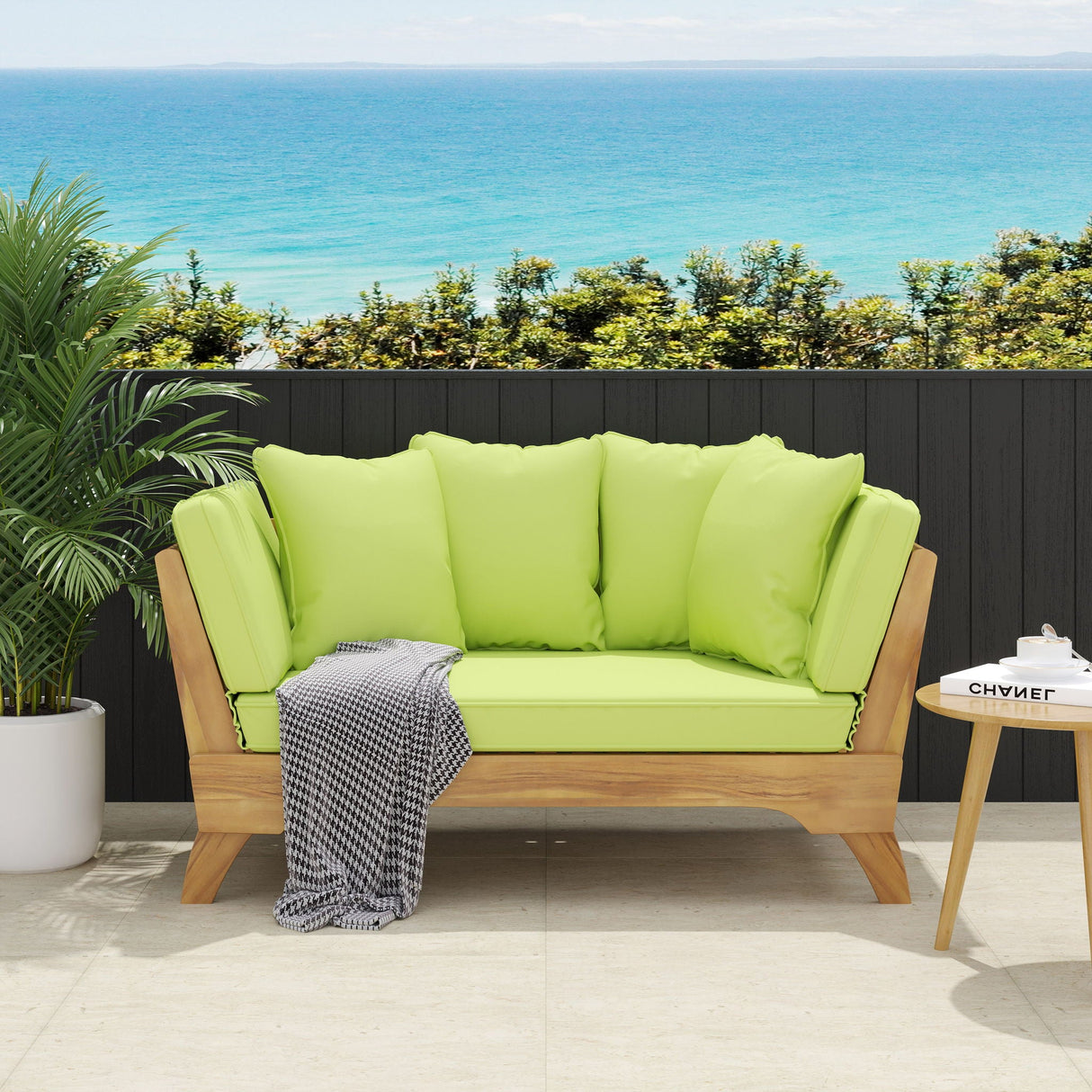 Outdoor Acacia Wood Expandable Daybed With Cushions - Best Buy Furniture