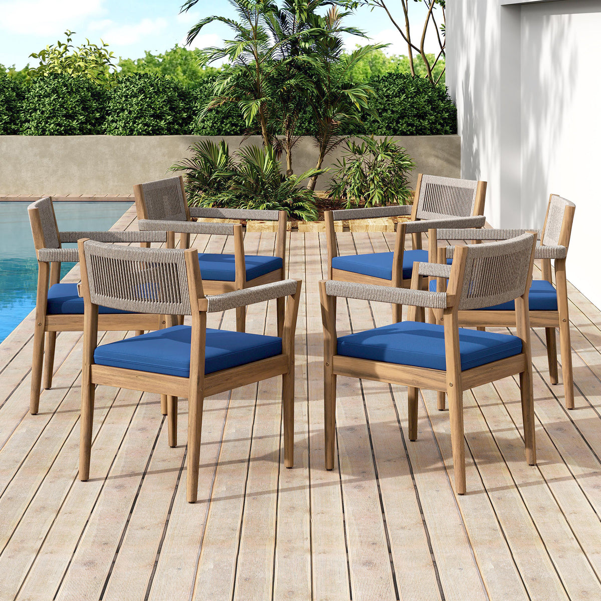 Braided Acacia Wood Outdoor Dining Chairs Set of 2 – Teak Look