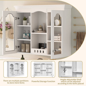 Wall-Mounted Medicine Cabinet With 2 Glass Doors, Adjustable Shelves - White