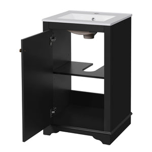 Bathroom Vanity With Sink, Freestanding Single Cabinet Set, Soft Close Door, Adjustable Shelf