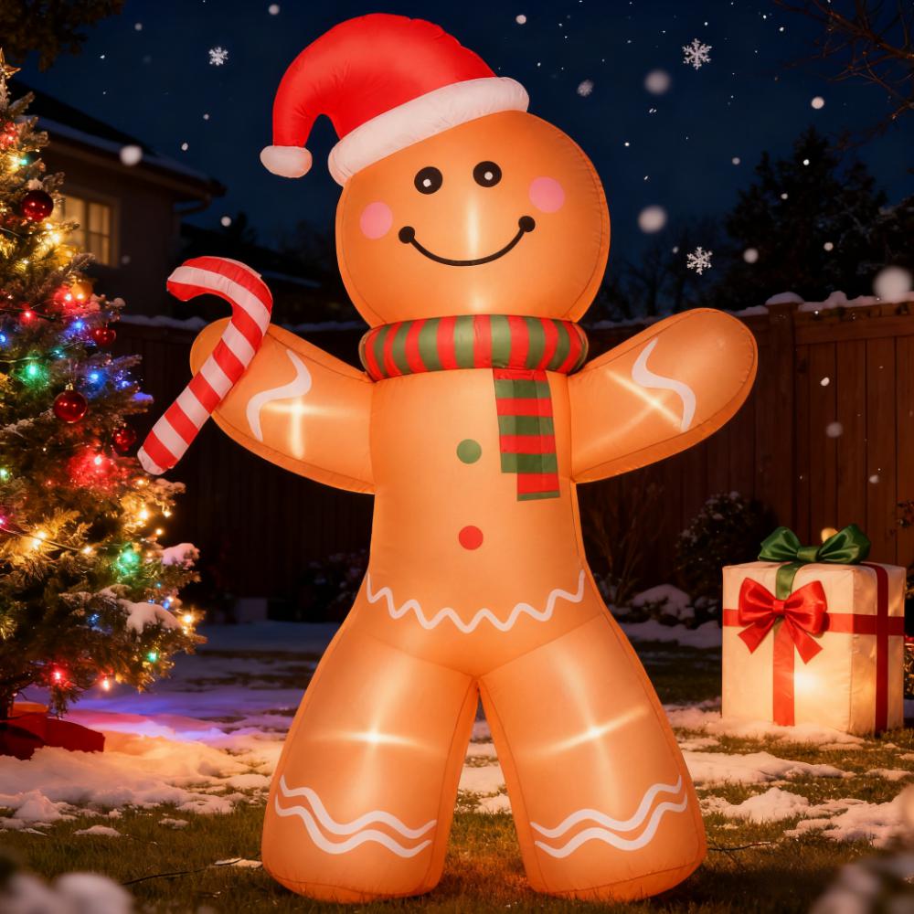 Outdoor Inflatable Gingerbread Man with Candy Cane