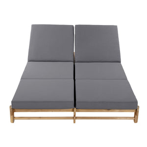 Light Teak Acacia Wood Double Chaise Lounger Set