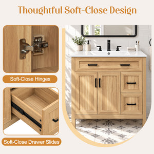 36-Inch Bathroom Vanity with Ceramic Sink, Soft-Close Doors and Drawers