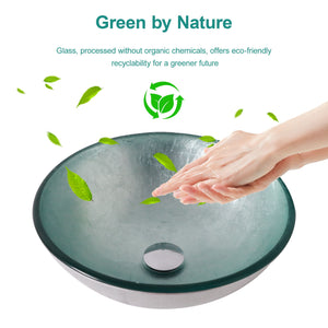 Artistic Tempered Glass Vessel Sink With Pop Up Drain