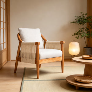 Accent Chair with Solid Hardwood Frame and Hand-Woven Paper Rope Arm