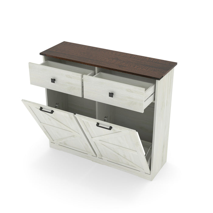 Double Tilt Out Trash Cabinet with Hideaway Drawer - Barn Door Style