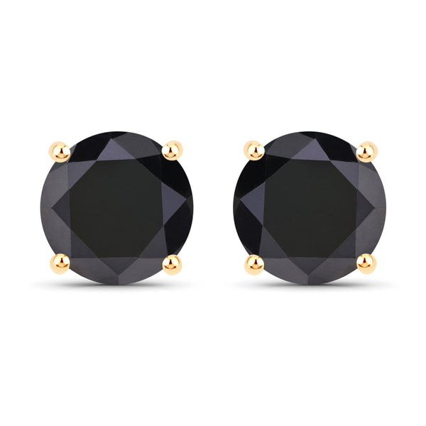 4.91 Carat Genuine Black Diamond 14K Yellow Gold Earrings