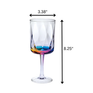 Leadingware Rainbow Diamond Plastic Wine Glasses (Set of 4), Unbreakable Bpa Free Acrylic, 16Oz - Clear