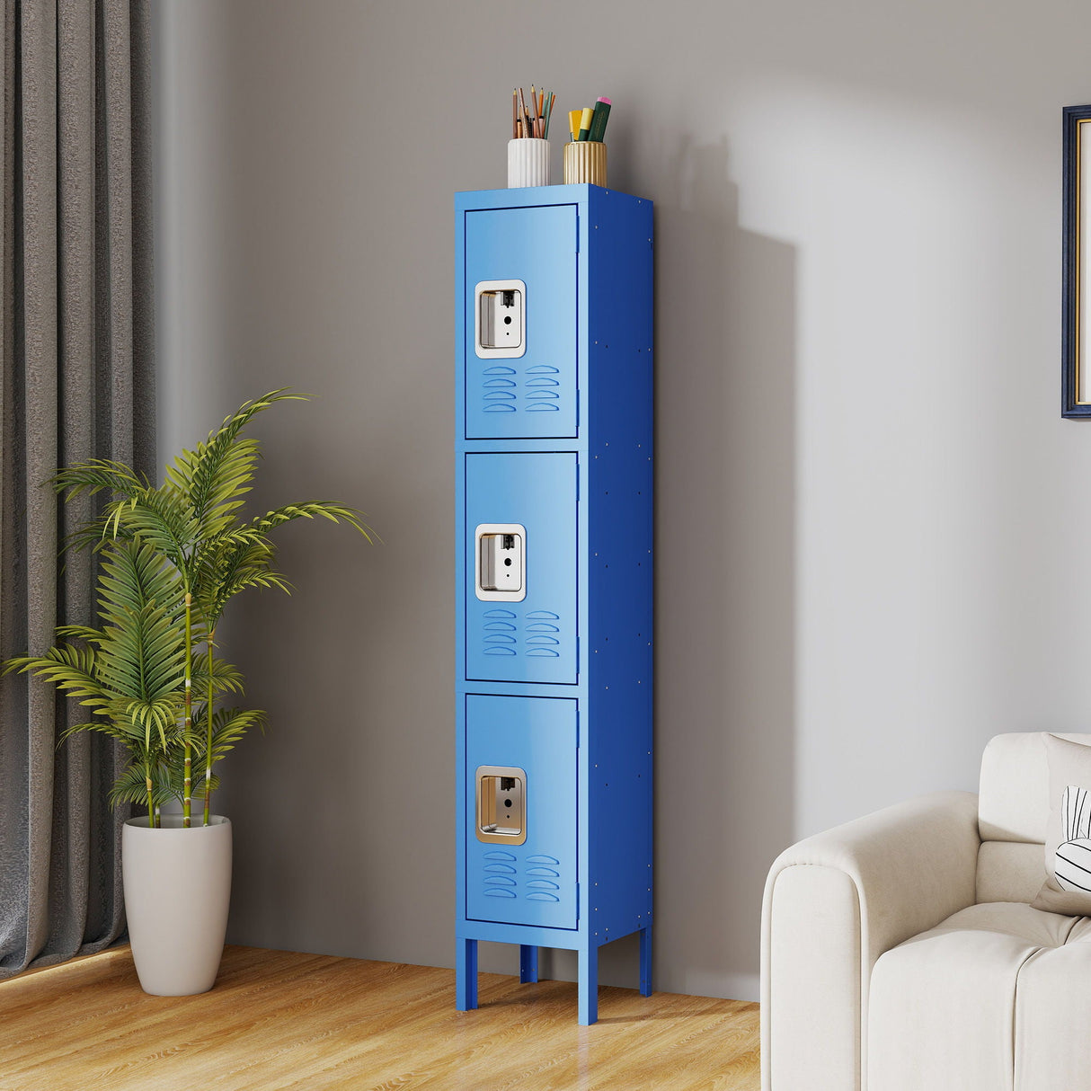Lockers For Employees With 3 Door Storage Locker Durable For Gym, School, Office - Blue