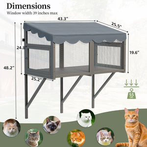 Window Perch Catio For Indoor Cats, Expandable Enclosure With Secure Frame And Waterproof Roof, Suitable For Multiple Kittens - Gray
