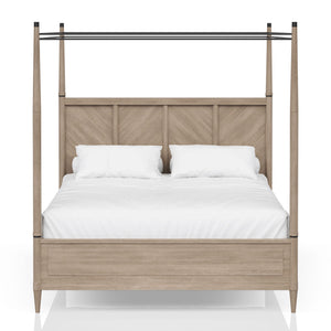 Queen Canopy Bedroom Set With A 2 Drawer Nightstand A Dresser With Poster Mirror And A Door Chest - Sand