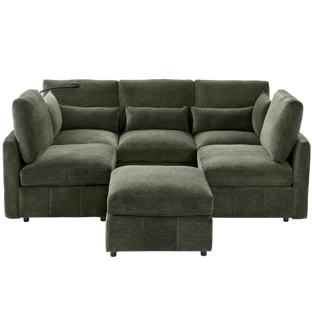 Modern Modular U-Shaped Sofa Bed With Movable Ottoman, USB Ports, Phone Holder