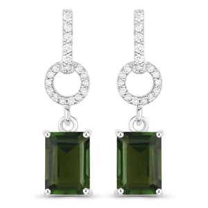 2.28 Carat Genuine Green Tourmaline and White Diamond 14K White Gold Earrings