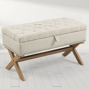 Storage Ottoman, Button-Tufted Ottoman Storage Bench, Ottoman With Storage