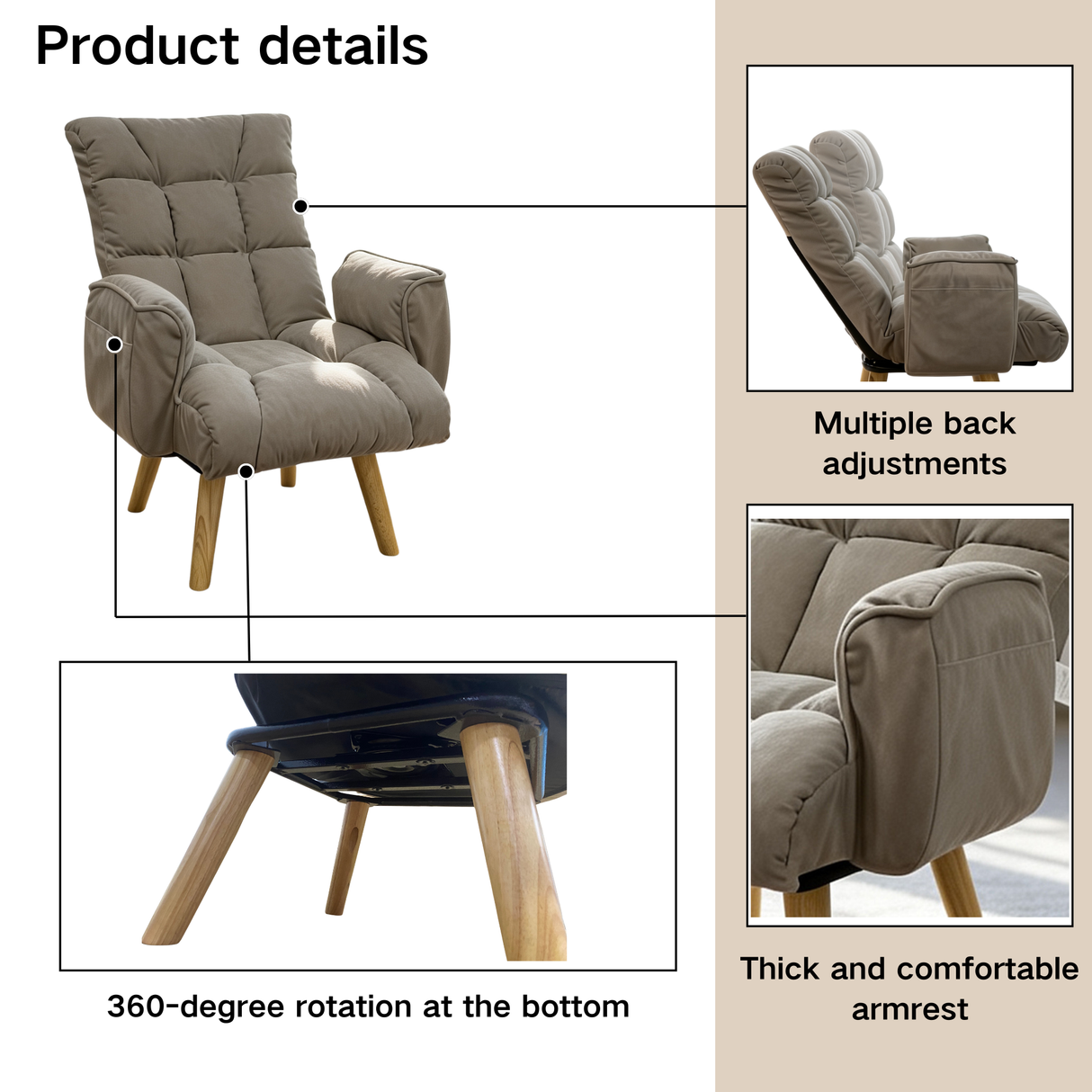 Rotatable Adjustable Back Lazy Sofa Lounge Chair