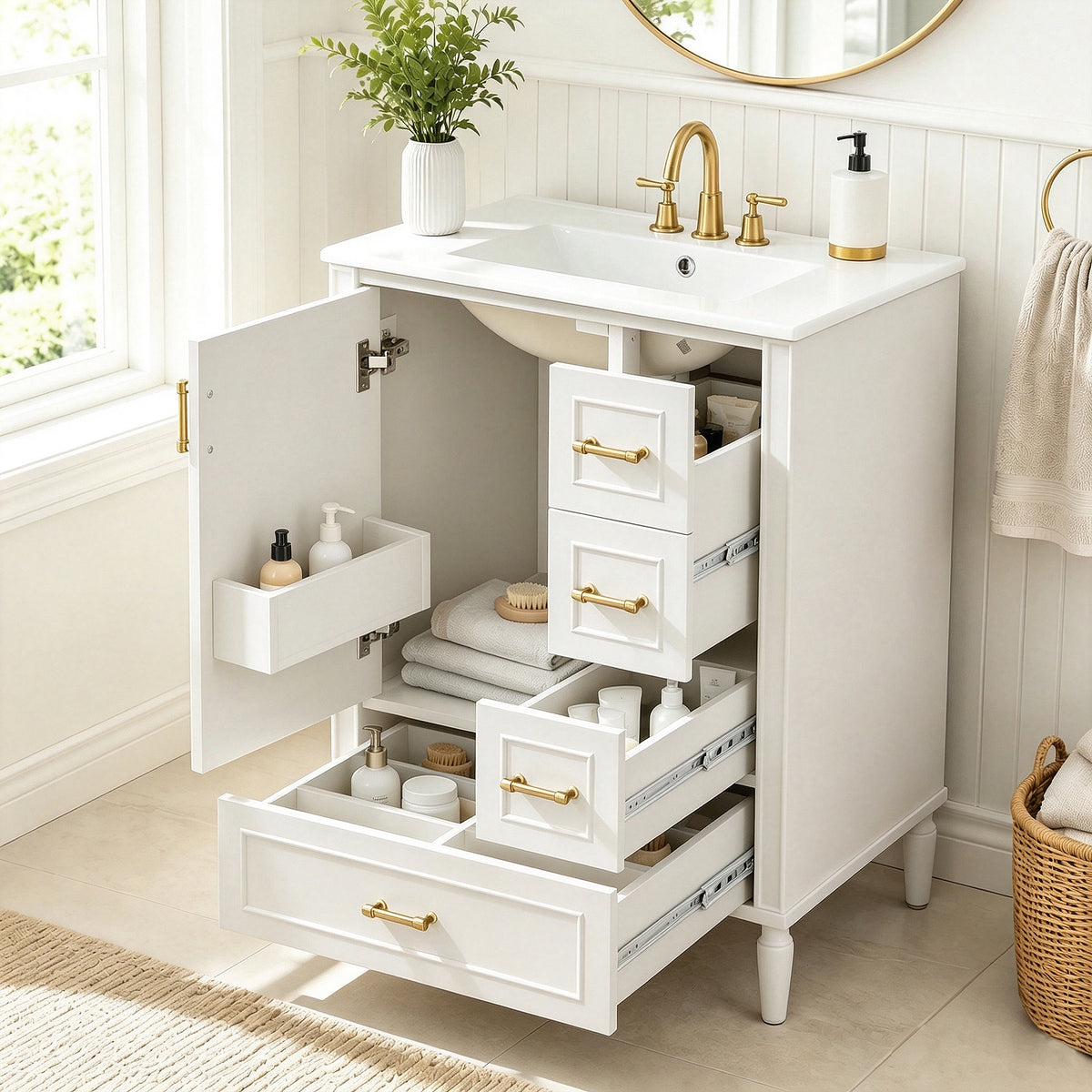 24" Modern Bathroom Vanity with Ceramic Sink