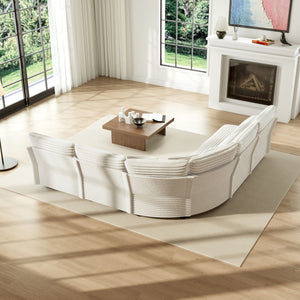 5 Seater L Shaped Sectional Sofa With Curved Corner, 7 Pillows