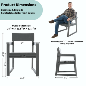 Grey HDPE Outdoor & Garden Armchairs with Backrest