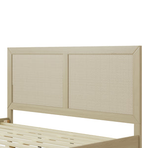 Solid Wood Platform King Bed With Rattan