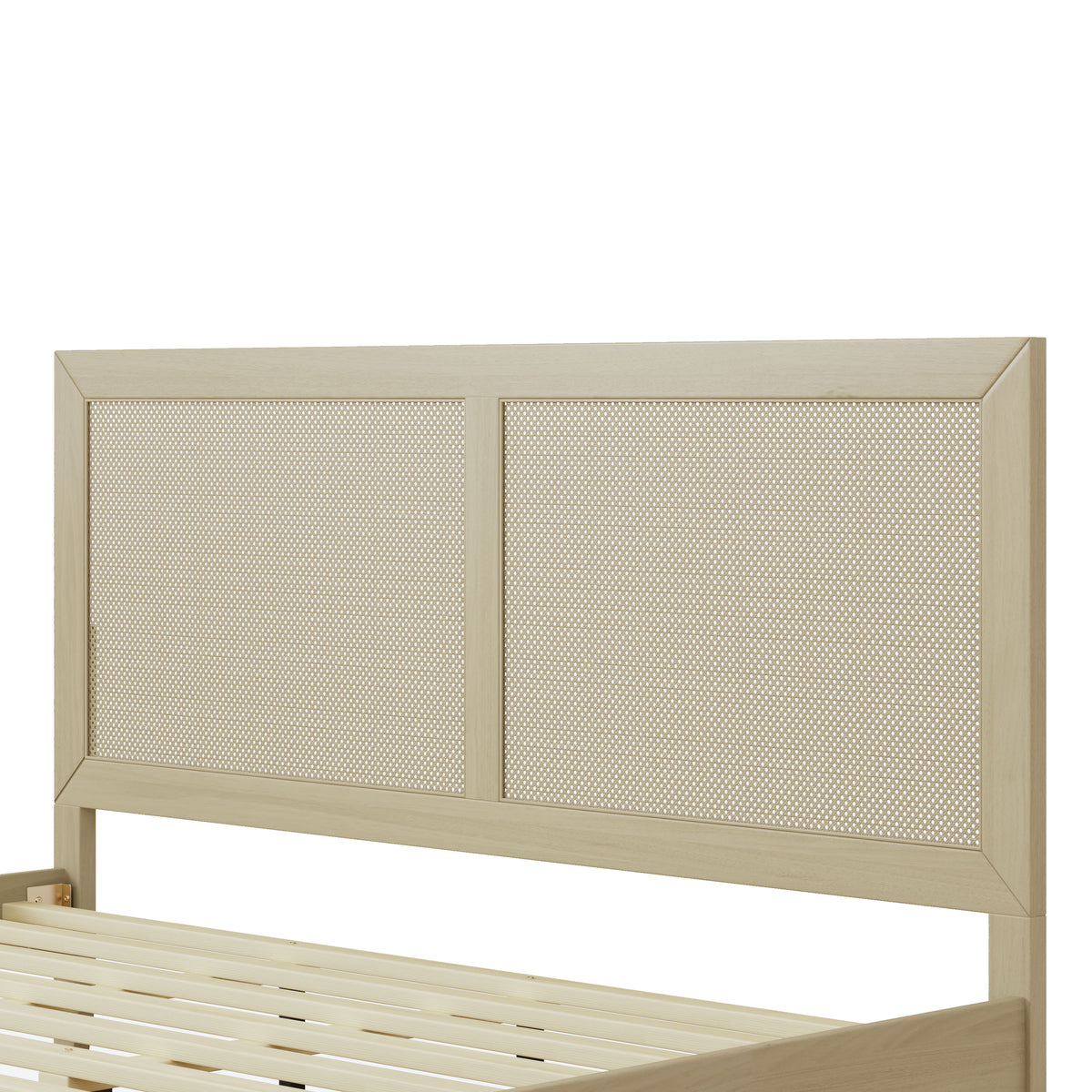 Solid Wood Platform California King Bed With Rattan