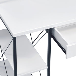 White and Black Recording Studio Desk with Drawer - Wood & Metal