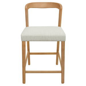 Solid Rubber Wood Counter Stools (Natural Oak + Beige) Set of 2