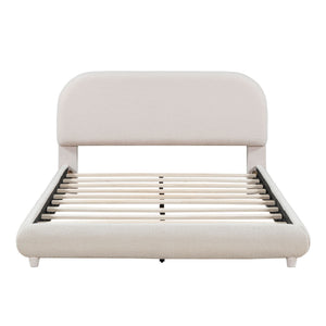Upholstered Platform Bed With Thick Solid Frame And Stylish Curve-Shaped Design
