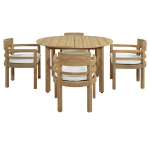 5 Piece Round Patio Table & Cushioned Armrest Chairs, Outdoor Dining Set With Umbrella Hole