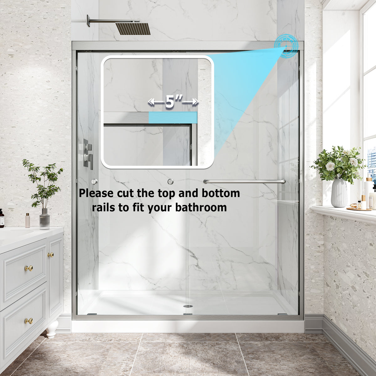 Brushed Nickel Reversible Installation Double Bypass Sliding Shower Door