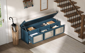 TREXM 48" Entryway Shoe Bench, Retro Storage Bench with Rattan Drawers