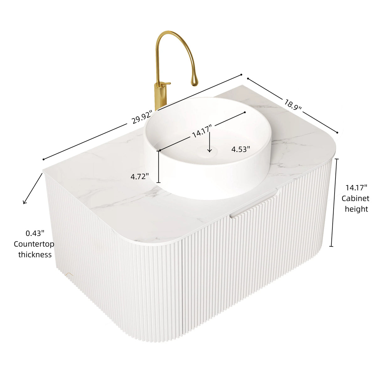 DINA 30" Bathroom Vanity & Sink with Floating Curved Edges and Striped Storage