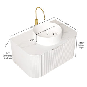 DINA 30" Bathroom Vanity & Sink with Floating Curved Edges and Striped Storage