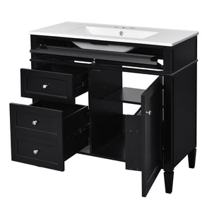 Bathroom Vanity With Mirror Cabinet, Single Sink With 2 Soft Closing Doors And 4 Drawers