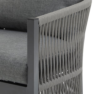 Modern Curved Aluminum Lounge Chair With Stylish Rope Weave Design And Cushioned Comfort For Outdoor