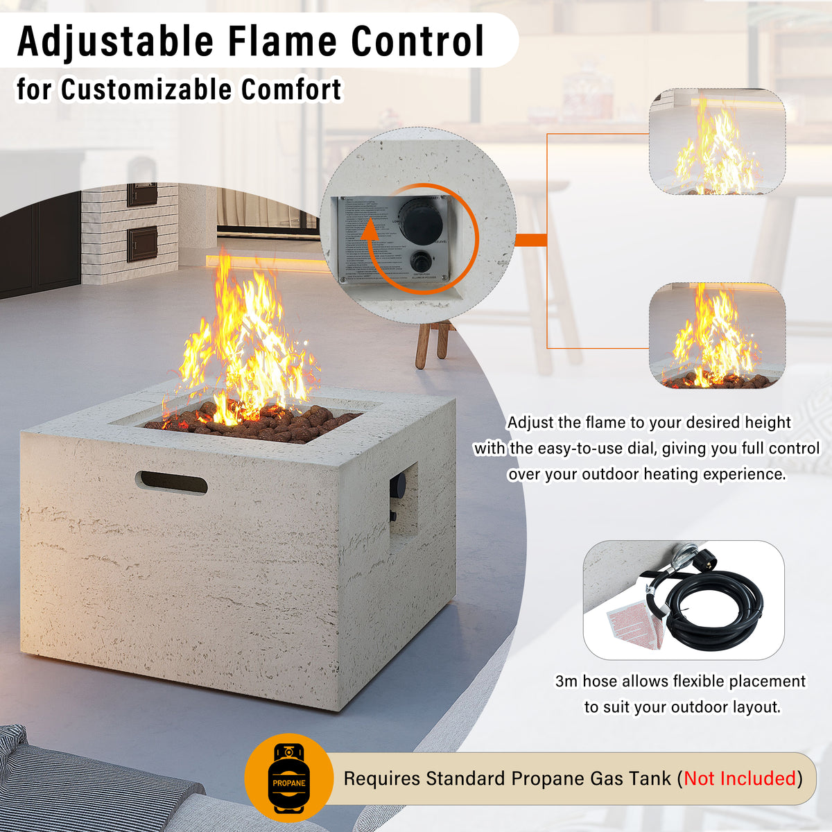 U_Style MGO Outdoor Square Fire Pit with Steel Burner
